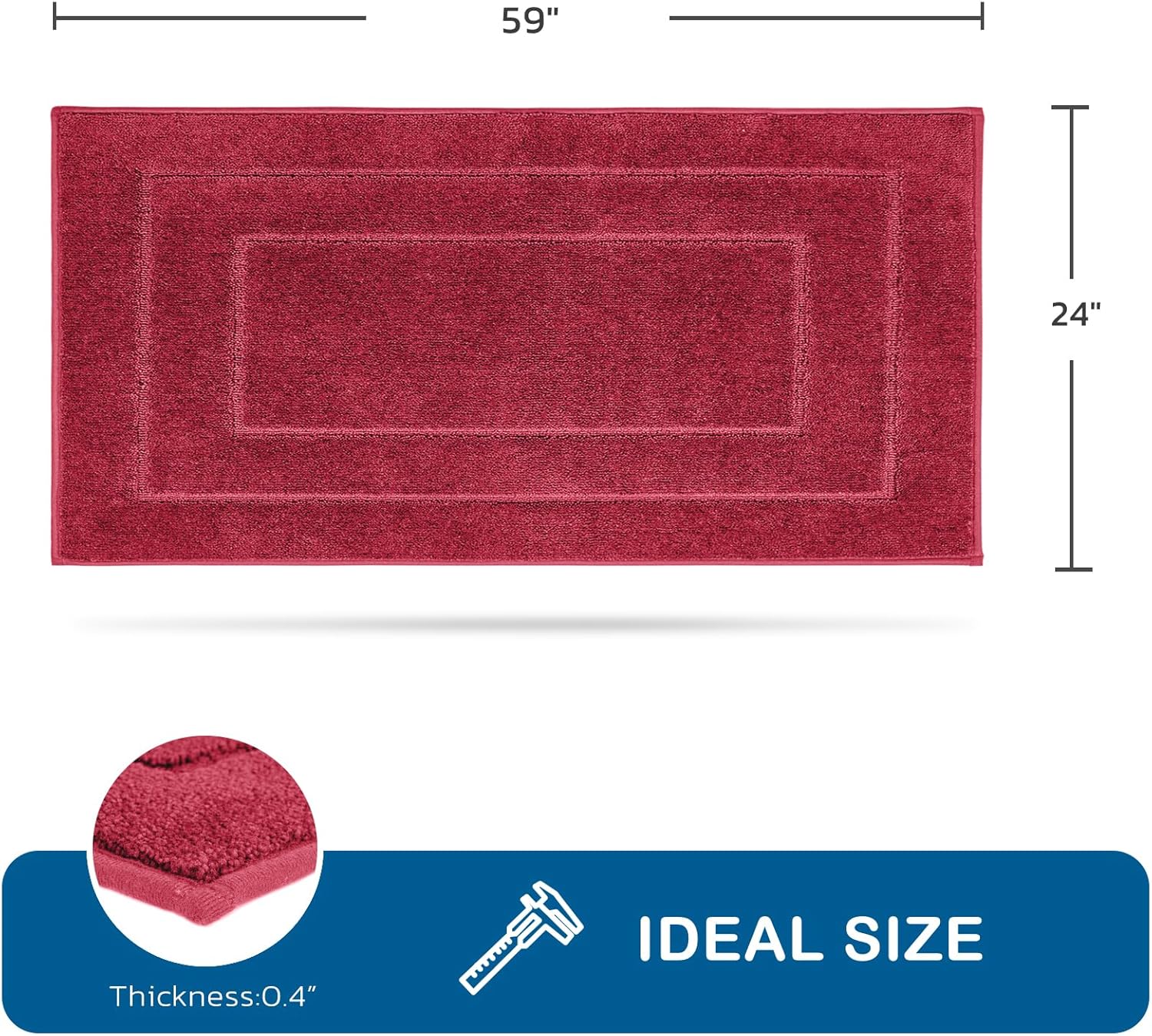 PURRUGS Machine Washable Kitchen Runner Rug 24" x 59", Non-Slip/Skid Hallway Runner Rug, Super Absorbent Soft Area Rug for Kitchen, Hallway & Laundry, Burgundy Red