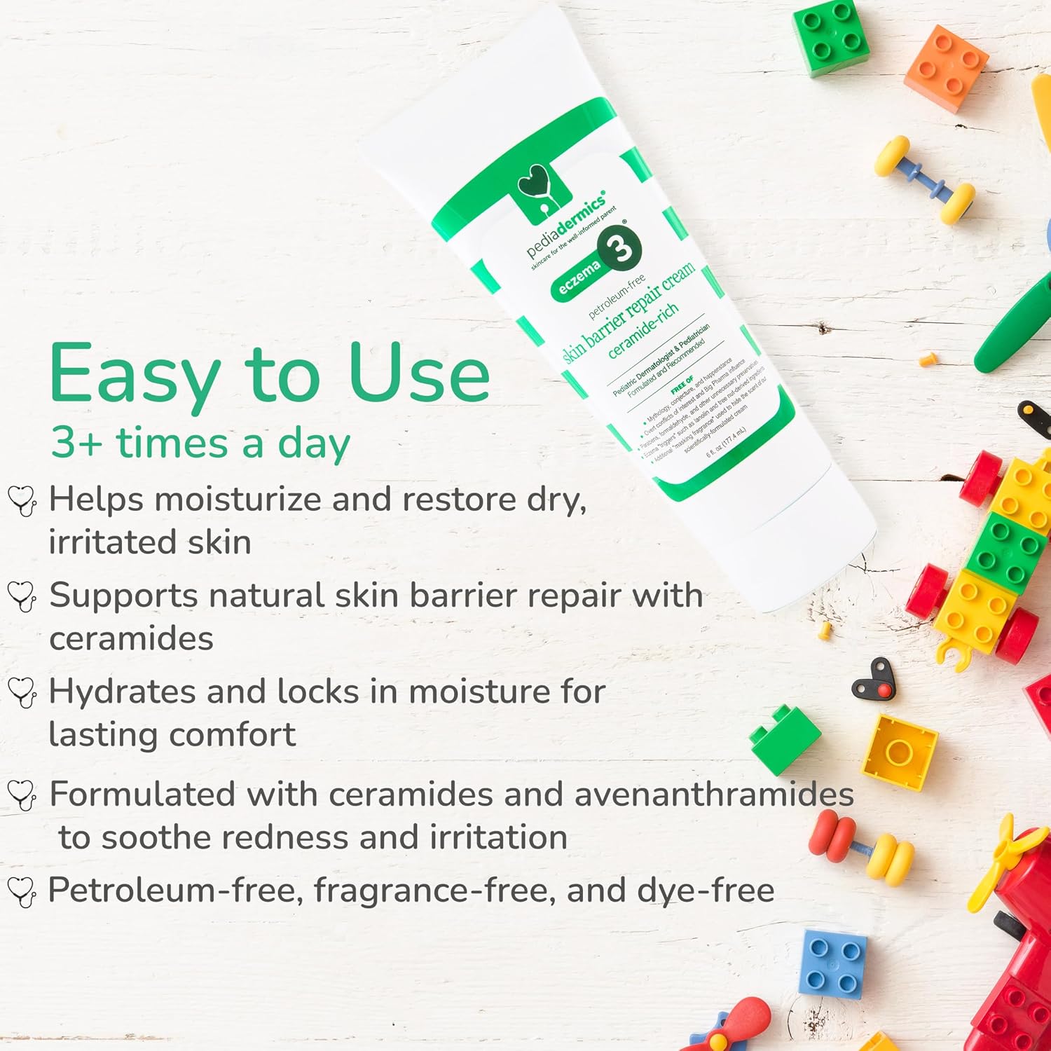 Eczema 3 Ceramide-Rich Skin Barrier Repair Eczema Cream for Kids, Moisturizing, Free of Parabens, Petroleum, Fragrances & Dyes (6 fl oz) - Image 3