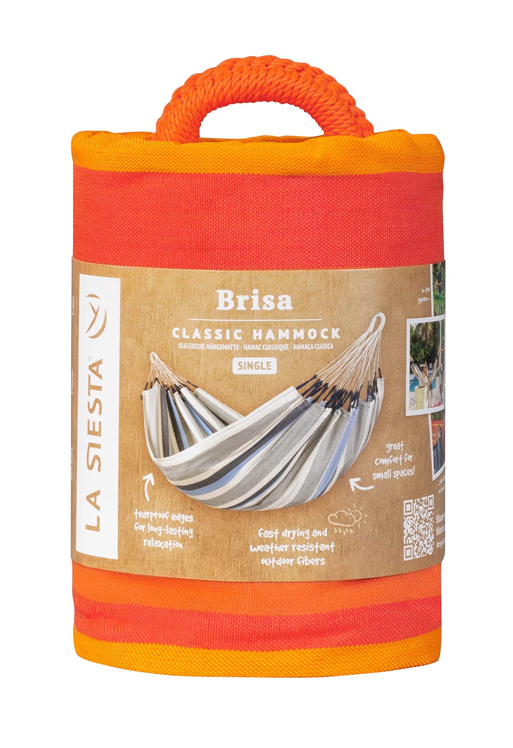 La Siesta® Brisa Orange Classic Hamaca – Relajación al Aire Libre Resistente e intemperado Hamaca Simple, relajación auténtica y cómoda