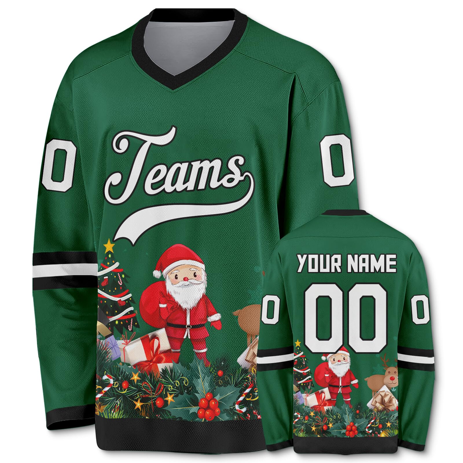 Customized Hockey Jersey Christmas Jersey Santa Claus Customizable Printed Stitched Name Number Hockey Jersey Gift