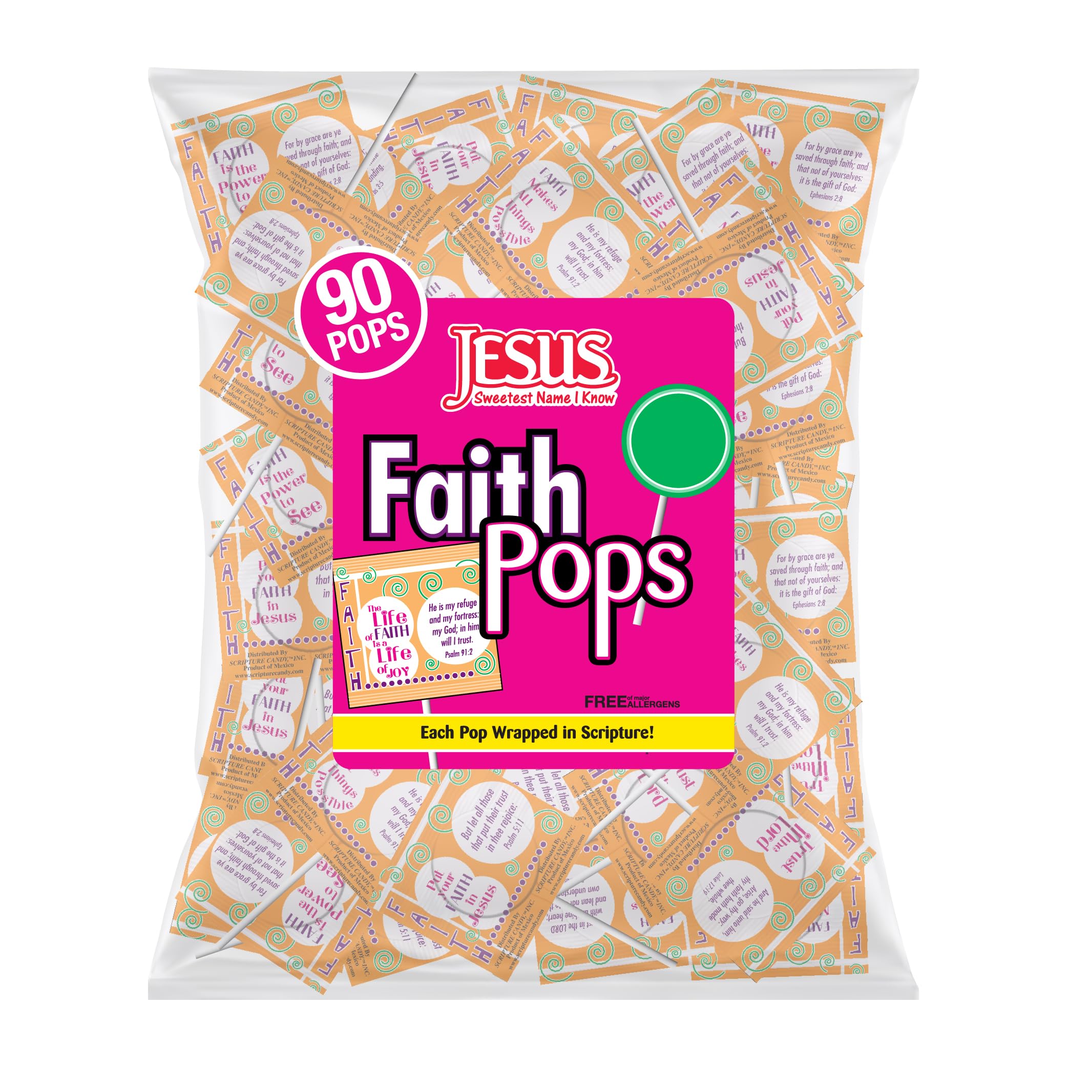 Faith Pops Individually Wrapped Lollipop Jumbo Bag, 100 Pieces