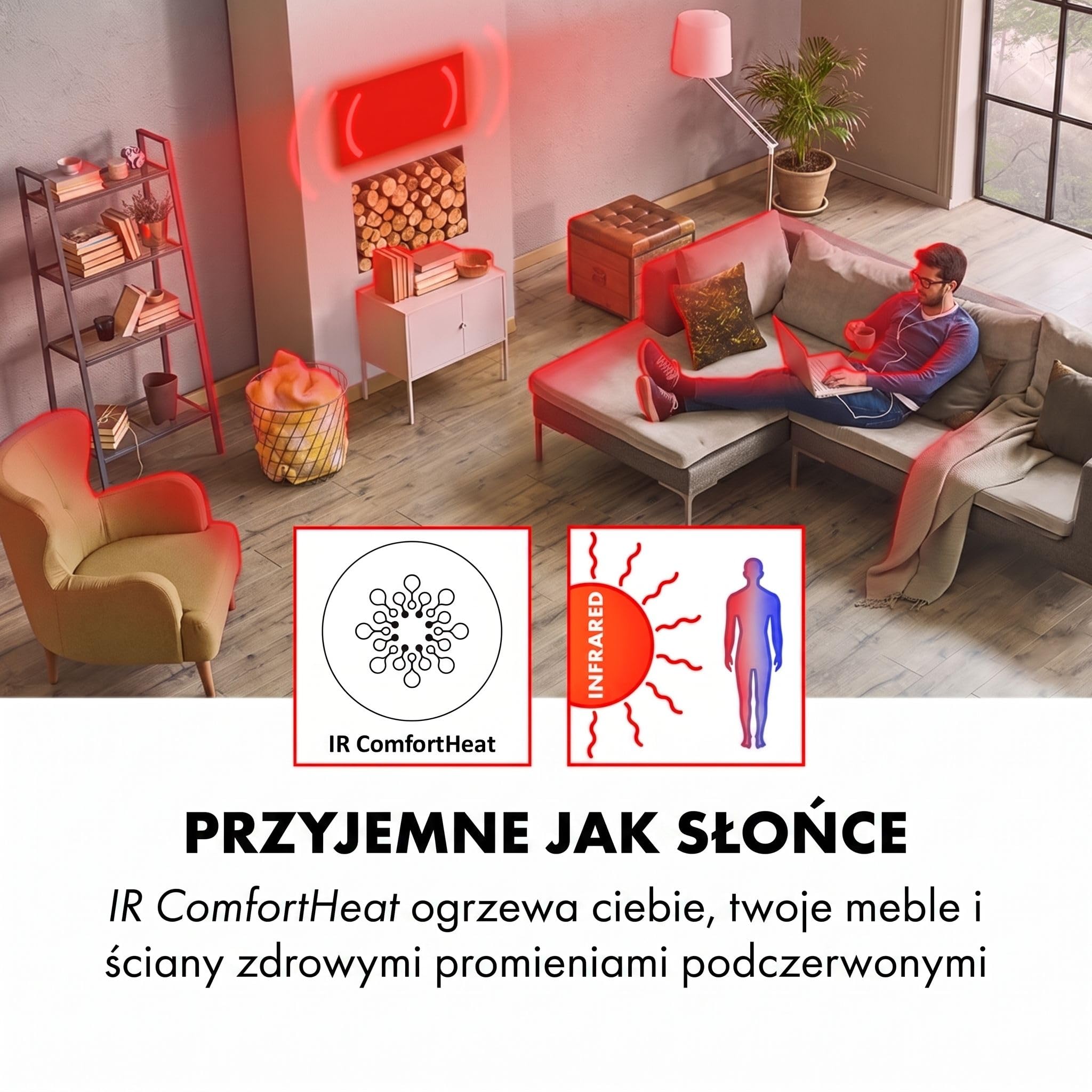 Klarstein Ogrzewanie na podczerwień, Ogrzewanie z termostatem, Grzejnik z wykrywaniem otwartego okna i pilotem, Bez CO2, do montażu sufitowego, IP52, 600 W