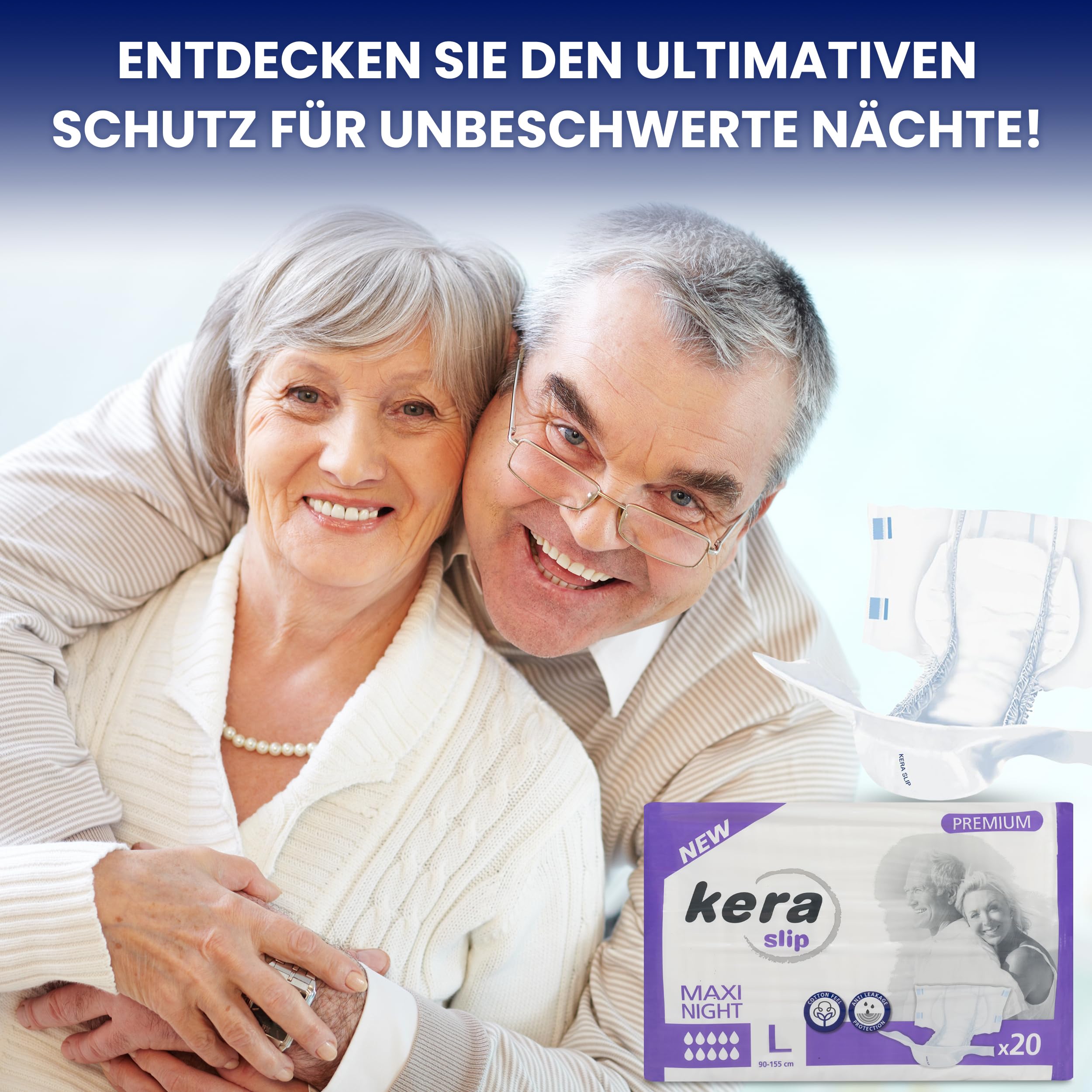KERA® Premium Inkontinenz-Slip MAXI NIGHT - saugstarke Windeln für Erwachsene [MIT AUSLAUFSCHUTZ] - Atmungsaktive Erwachsenen Windel für die Nacht - 80 Stück - L - Vorteilspack