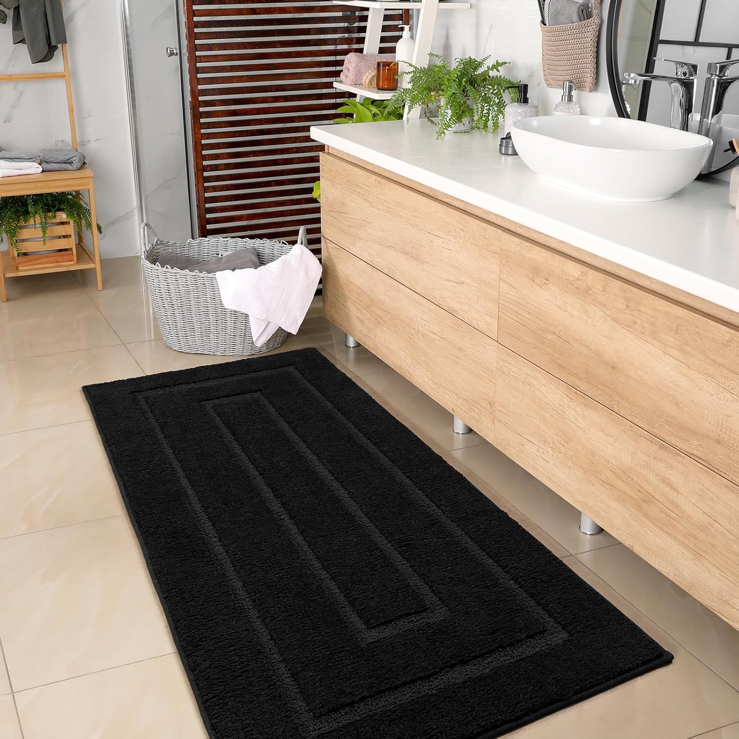 HOMORE Black Bathroom Rug 24x60 Inch Soft Absorbent Bathroom Runner Rug, Washable Bath Runners Rugs Non Slip Long Bath Rug for Shower Tub - Image 3