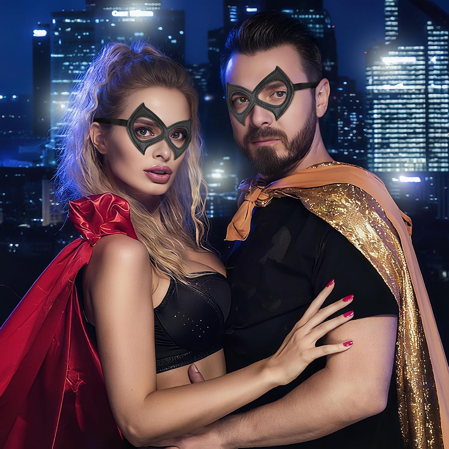 2PCS Adjustable Cat Woman Mask Leather Black Cat Eye Mask with Adjustable Strap (15.75-20.47 inch), Half Face Superhero Mask for Women Masquerade Halloween Costume Cosplay Accessory Props