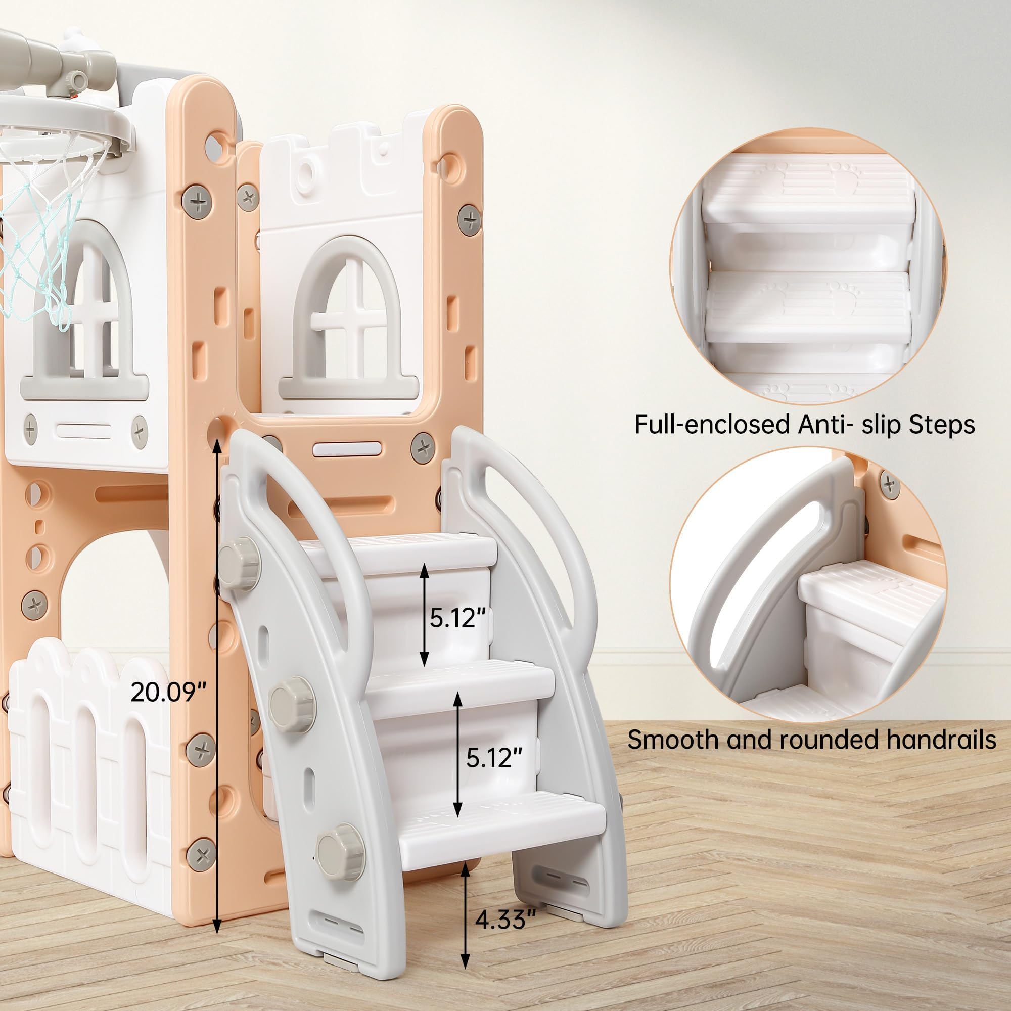 11-in-1 Kinderrutsche Indoor & Outdoor – Multifunktions Spielset Mit Klettergerüst, Basketballkorb, Tunnel, Lenkrad, Teleskop Und Zeichentafel Für Kinder 1-5 Jahre, Sicher Und Stabil, Rosa