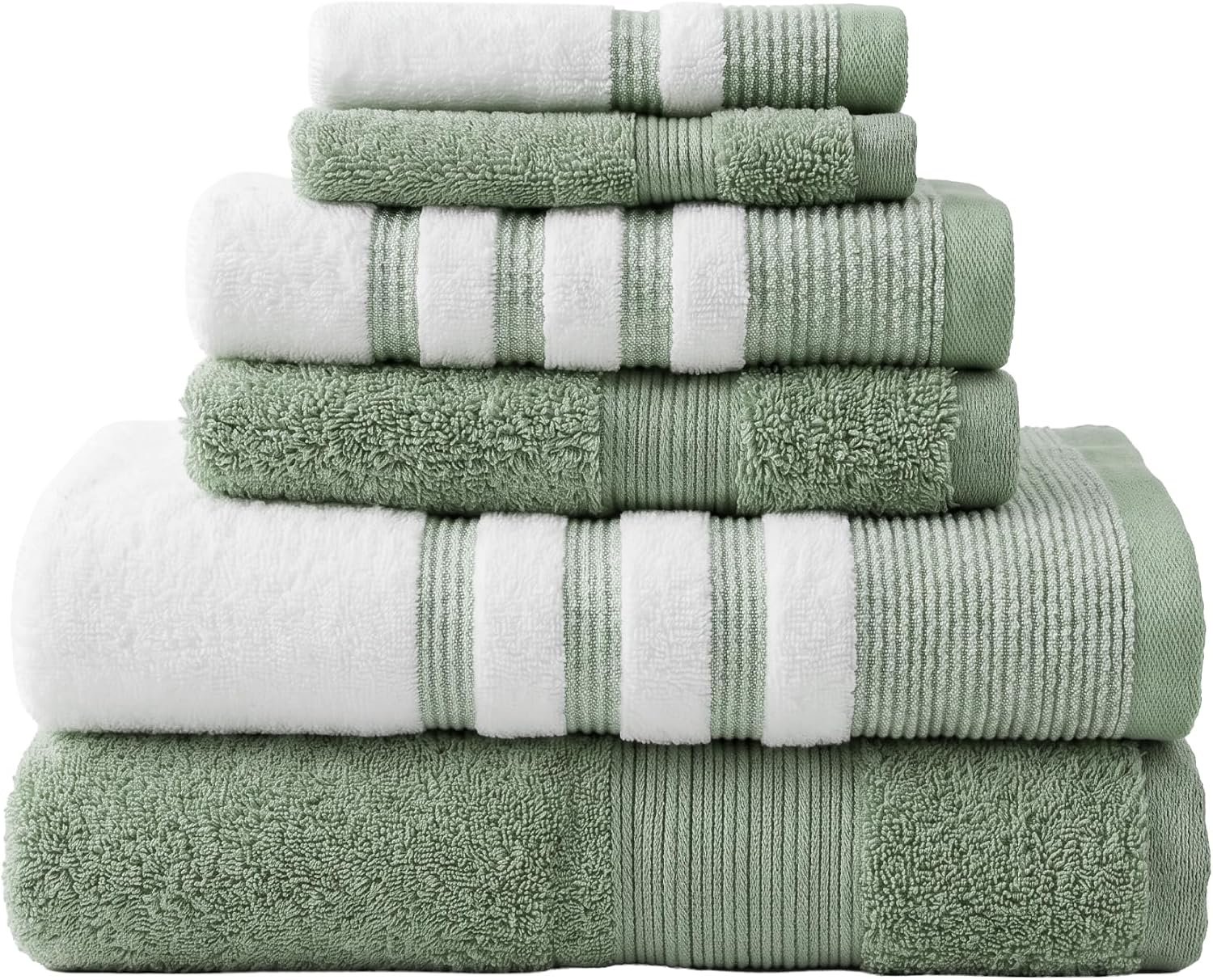 LUX Living Bath Towel Set, 100% Cotton, Ultra-Absorbent, Quick Dry, Zero Twist, 6-Piece Set with 2 Bath, 2 Hand, 2 Wash Towels (Light Green)