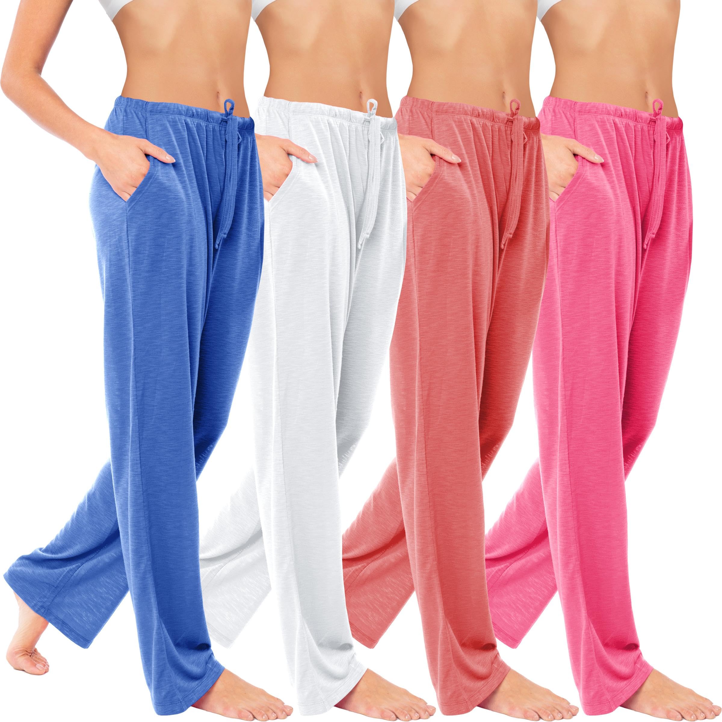 Sexy Basics Womens 4 Pack Casual Active Relaxed Flowy Fit Lounge Yoga Pants
