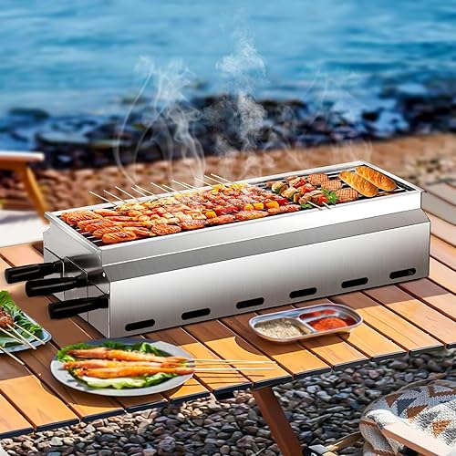 Miniatura 6 de SGOLAN Parrillas de carbón, parrilla sin humo, parrilla de acero inoxidable para barbacoa para acampar al aire libre, jardín, patio trasero, mesas