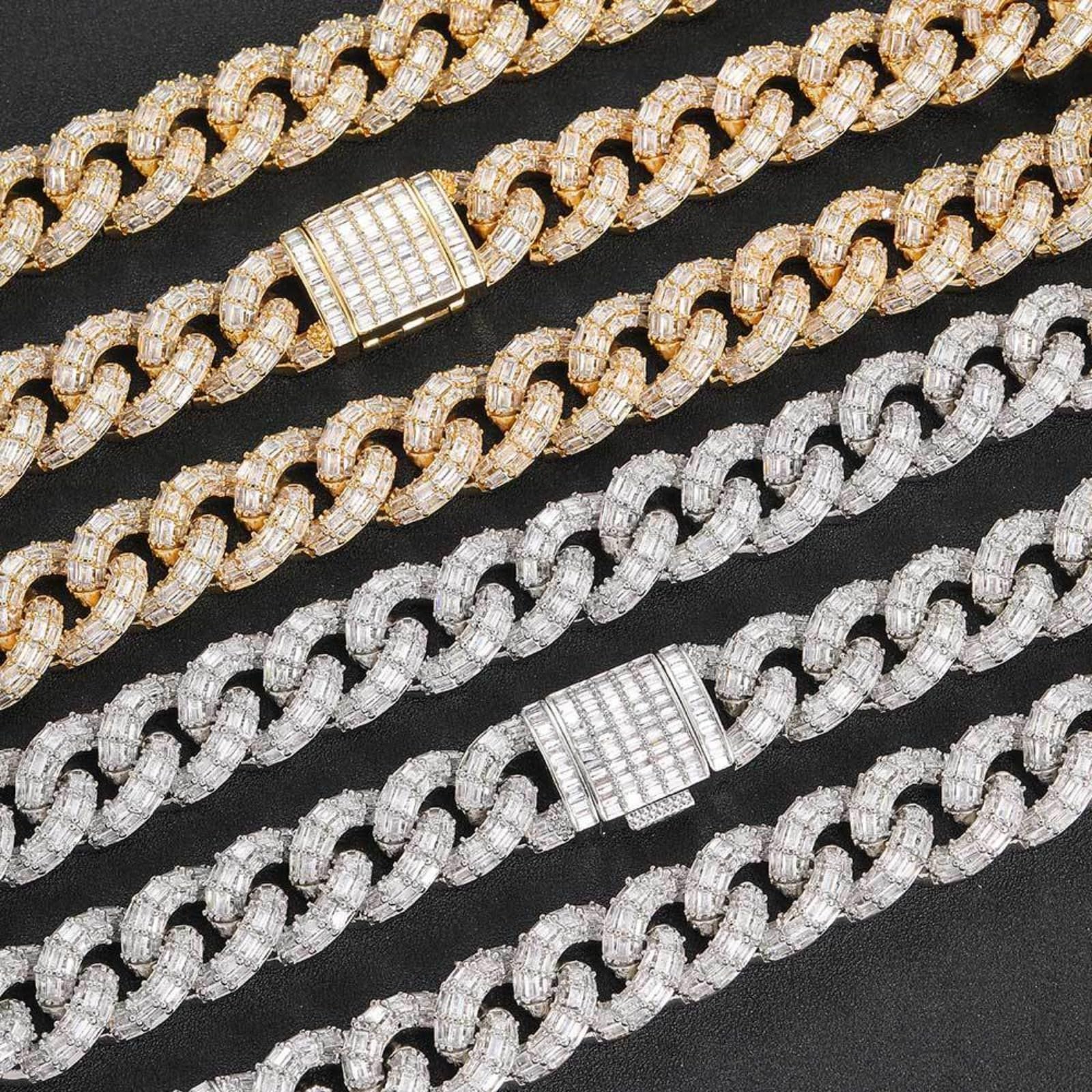 Collana a maglia cubana extra lucida, stile hip hop, massiccia e spessa, 40-61 cm, larghezza 21 mm, catena a maglia cubana Miami ghiacciata da uomo, confezione regalo inclusa