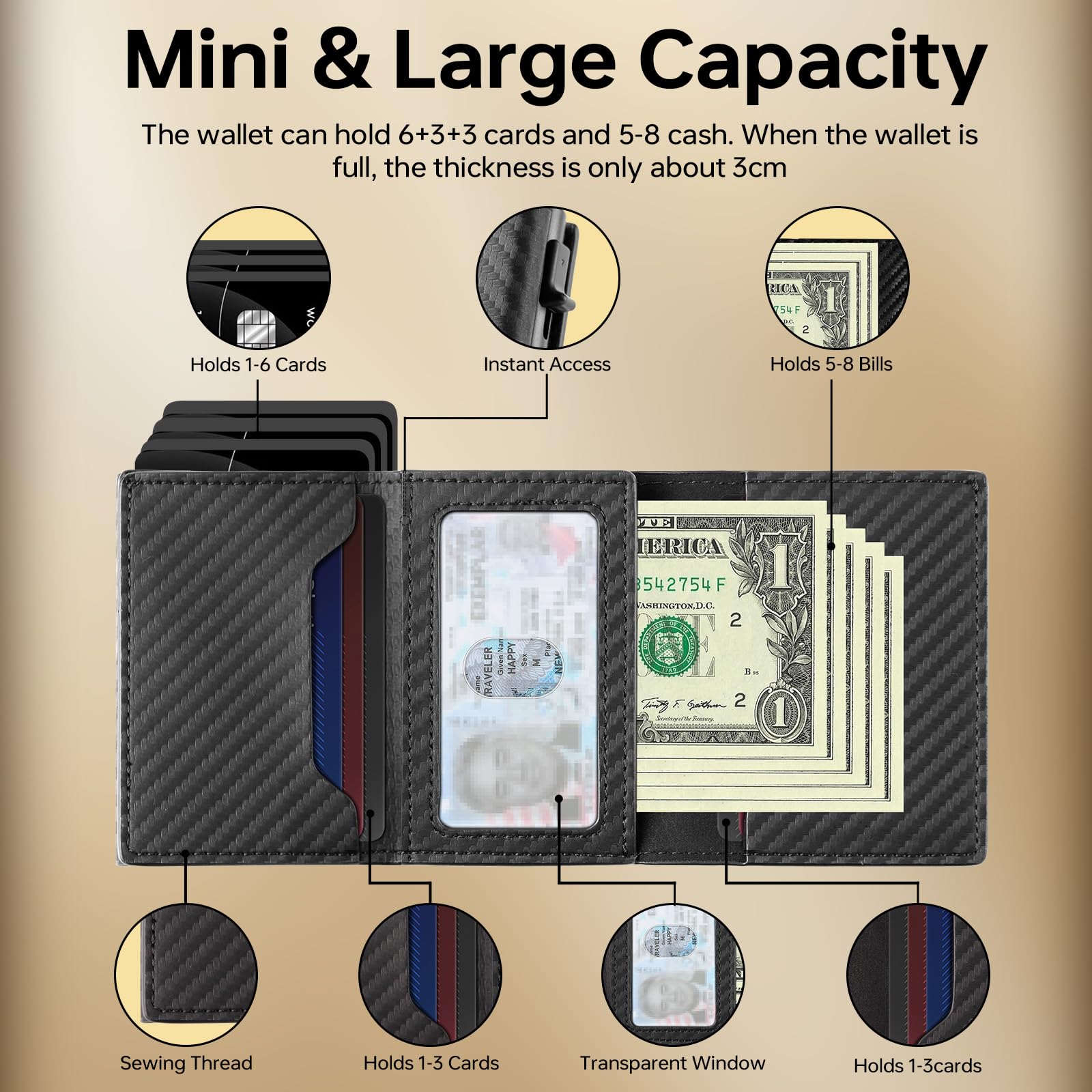 WELLNEC Card Holder Wallet with Airtag Holder & ID Window Pop Up Slim Leather Wallet RFID Blocking Magnetic Closure for Credit Cards and Cash Black