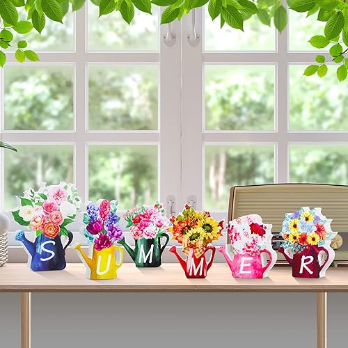 Qunclay 6 Pieces Summer Office Decorations Flower Farmhouse Wooden Summer