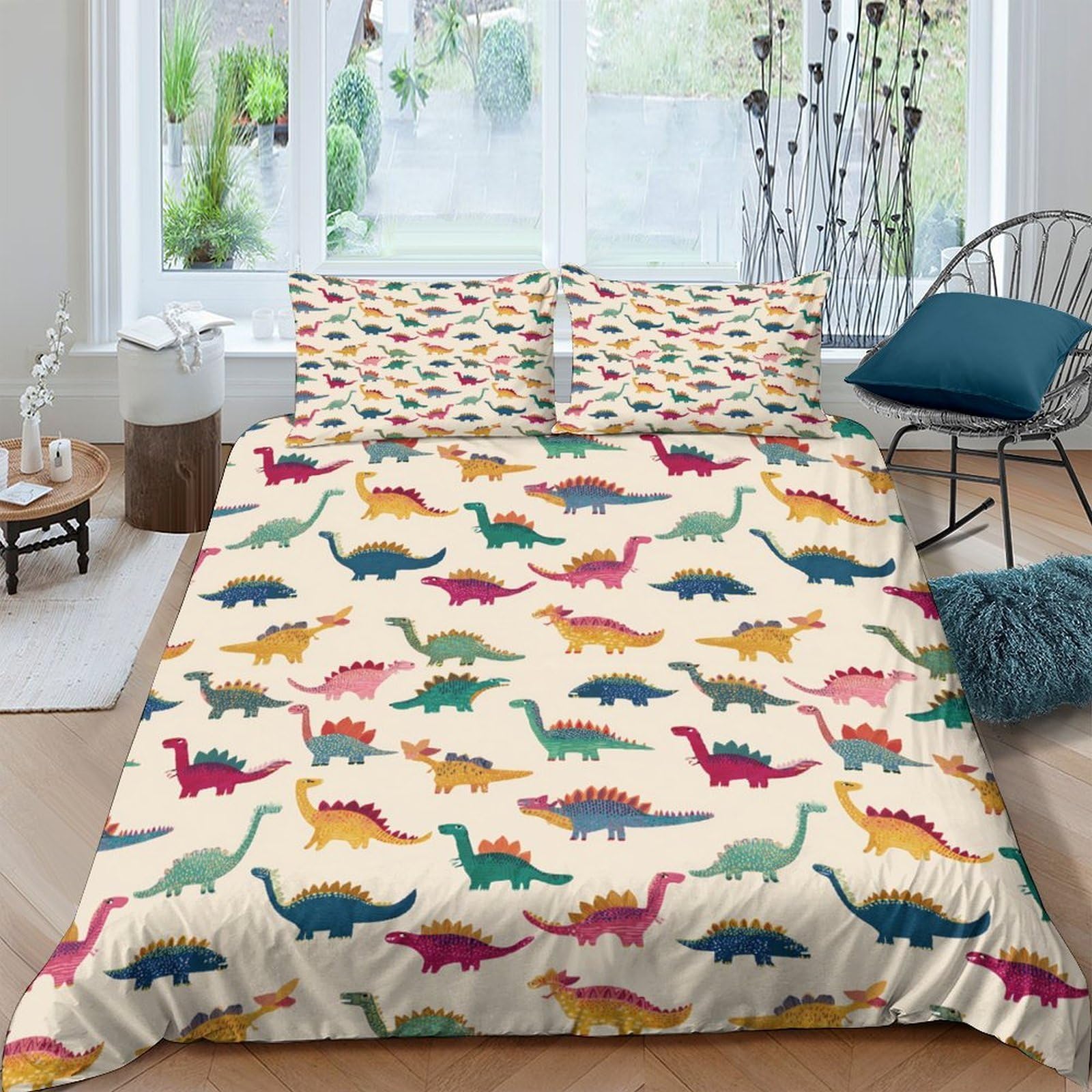 Ctjqhvkz Style-2 3D Printed Colorful Dinosaur Fitted Sheet Microfiber Soft Washable Cartoon Mattress Cover For Bedroom Guest Room Decor Single（135X200cm）