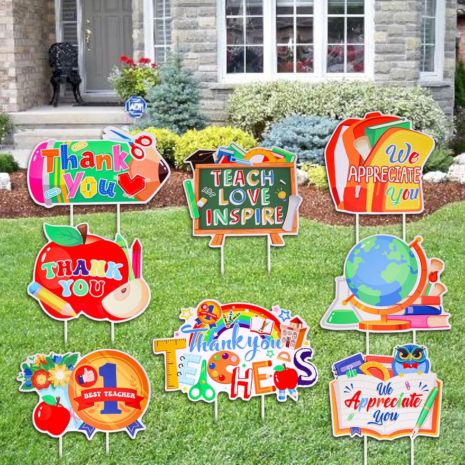 Qpout 8 PCS Teacher Appreciation Yard Signs Thank You