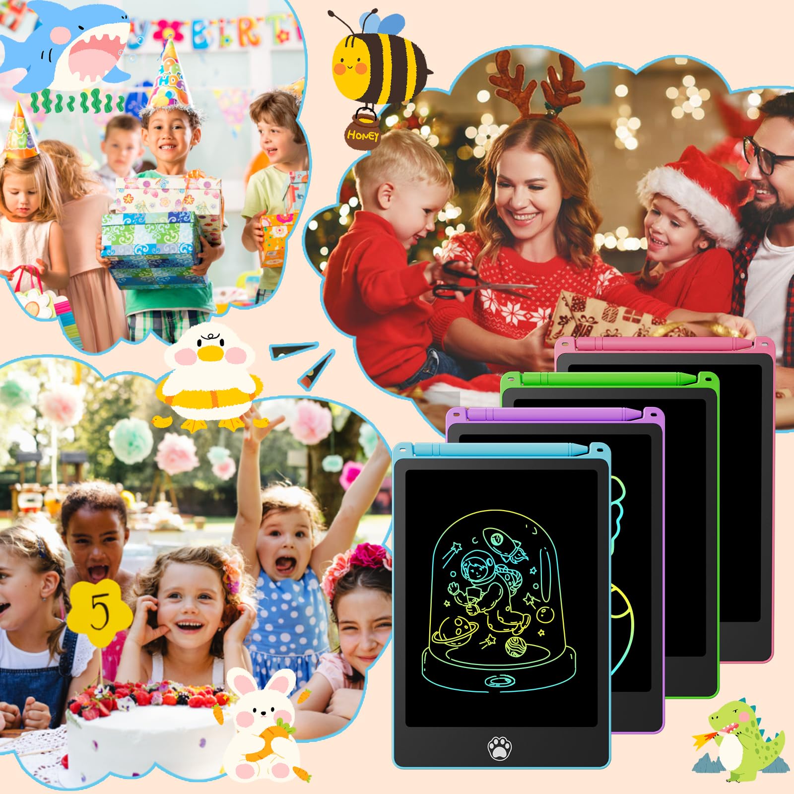 Tableta de Escritura LCD Colorido 8,5 Pulgadas 4 Paquetes para Niños Regalo Borrable Reutilizable Juguete