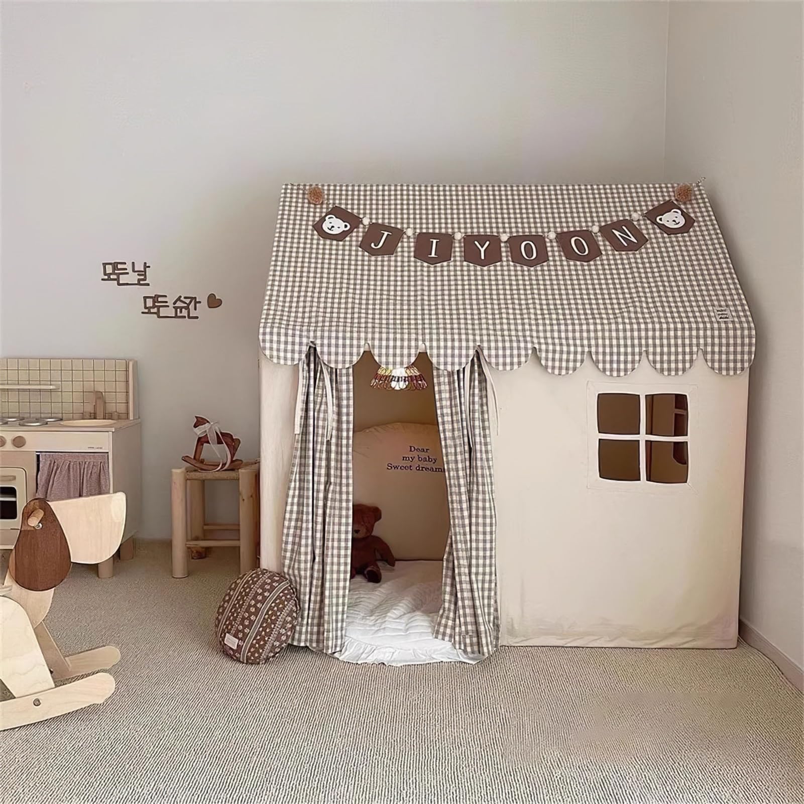 Kinder Spielzelt for drinnen, süßes Haus-Spielhaus, privates Versteck-Spielzelt for Jungen und Mädchen