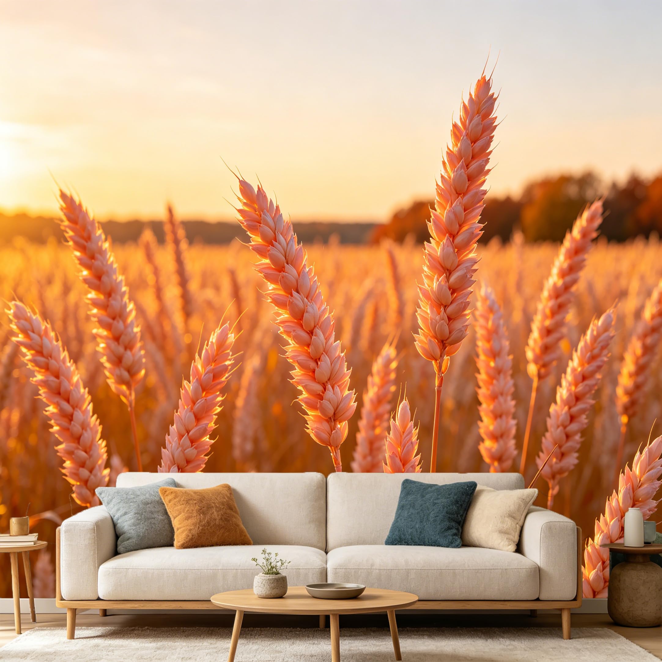Custom Size Wall Mural Farmhouse Golden Wheat Field Sunset Landscape SelfAdhesive Art Prints wall Fabric（No PVC） Removable Wallpaper Home Bedroom Decor