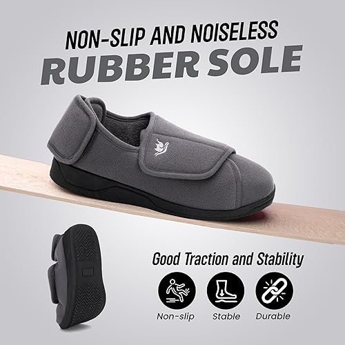 Miniatura 4 de Happy Touch Pantuflas para diabéticos de ancho extra ancho para hombre, espuma viscoelástica con cierre de velcro ajustable, suaves y