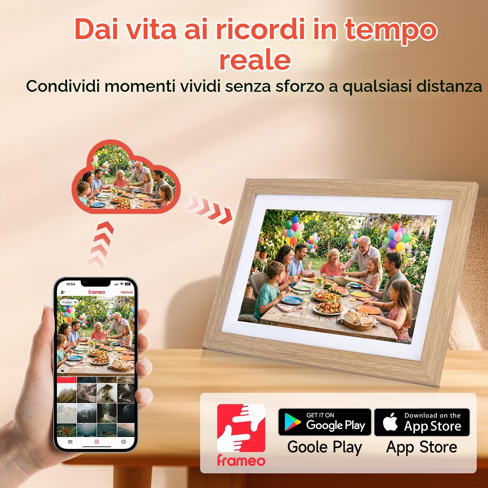 Cornice Digitale, Rollei Smart Frame WiFi 103 10,1 Pollici Frameo Portafoto Digitale 32GB IPS Touchscreen 1280x800 Condivisione di Foto e Video Legno di Quercia Cornice-Foto-Portafoto-Cornici-Digitali