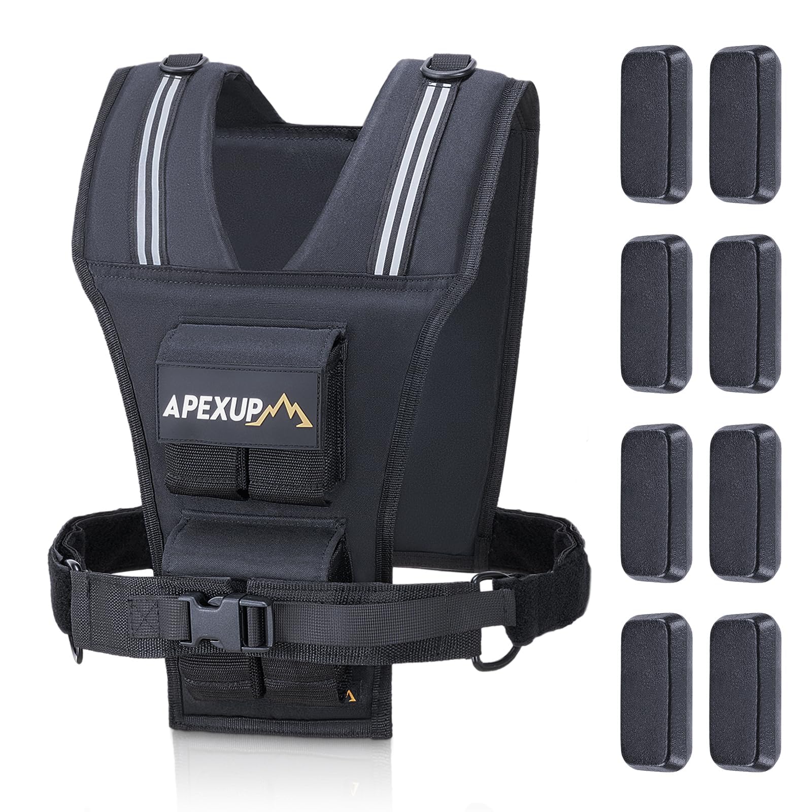 apexup adjustable weighted vest men 20lbs/30lbs/40lbs weights with reflective stripe, weight vest woman workout vest for strength training running walking