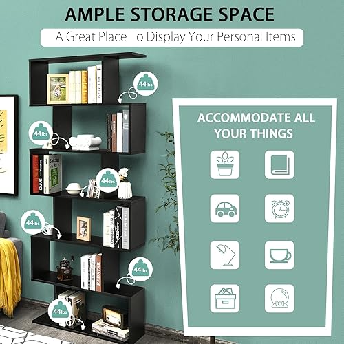 Miniatura 6 de Tangkula Estantería en forma de S de 6 niveles, 31.5 pulgadas de largo x 9 pulgadas de ancho x 75 pulgadas de alto, estantería de madera y