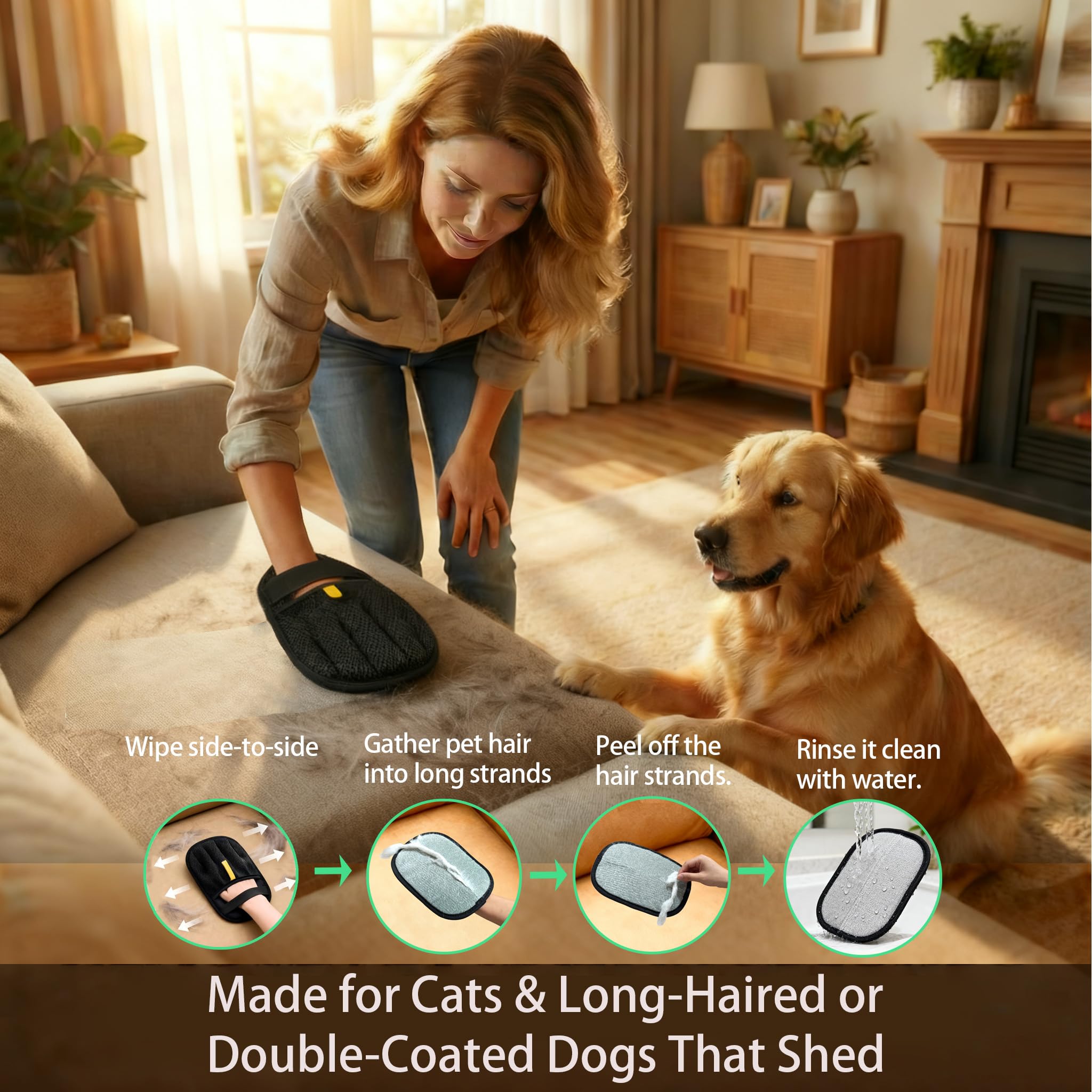 Pet Hair Remover Glove for Dogs & Cats, Thickened Electrostatic Pet Hair Removal Mitt for Couch, Bedding, Carpet & Car Interior, Reusable Furniture Pet Hair Removal Tool for Laundry - image 5