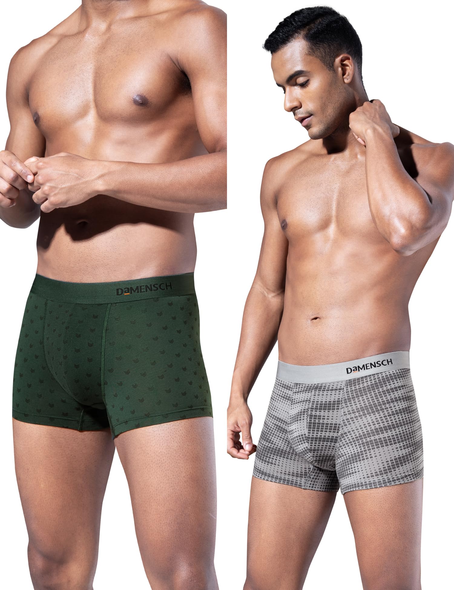 DAMENSCH Regular Fit Printed Trunks for Men, Pack of 2, Micromodal, Elastane Fabric, Antibacterial and Microfibre Waistband