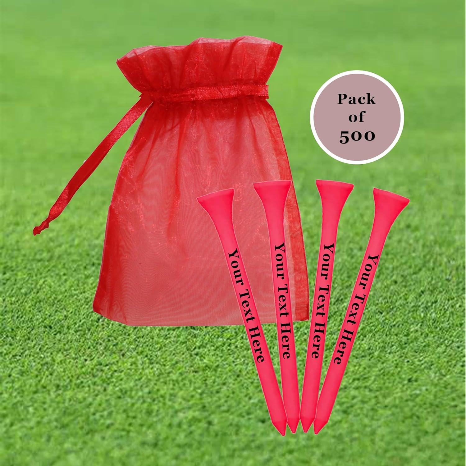 500 Personalized Pink Golf Tees - 2 3/4" Upload Your Own Text at Checkout for a Distinct Tee-Off Experience