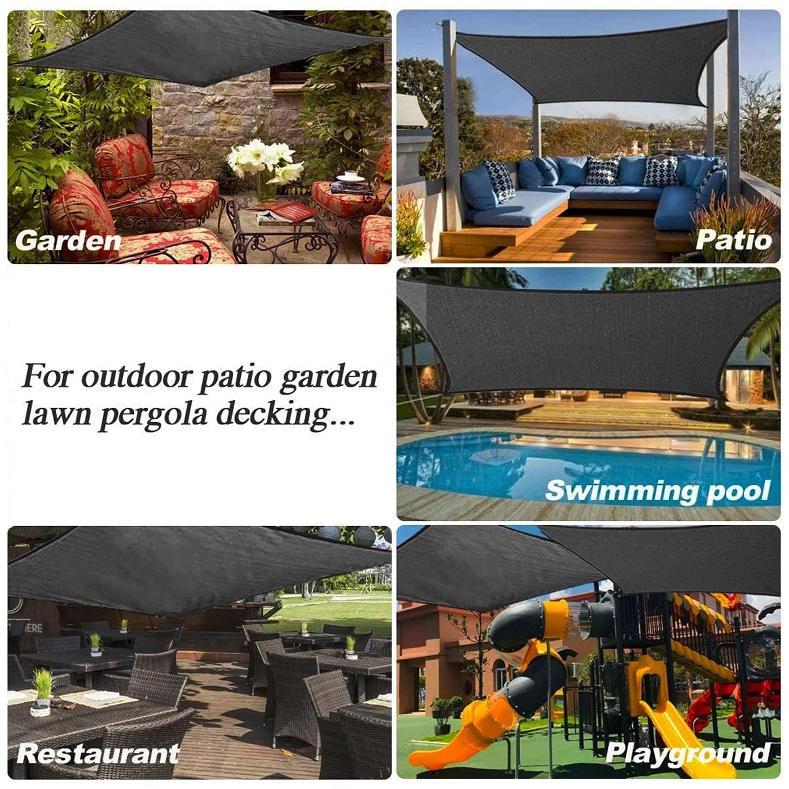 Sonnensegel für den Außenbereich, wasserdicht, Sonnenschutz für Garten, Terrasse, Pool, Pergola und Balkon, UV-Schutz, rechteckig/quadratisch, für Camping und Pavillon