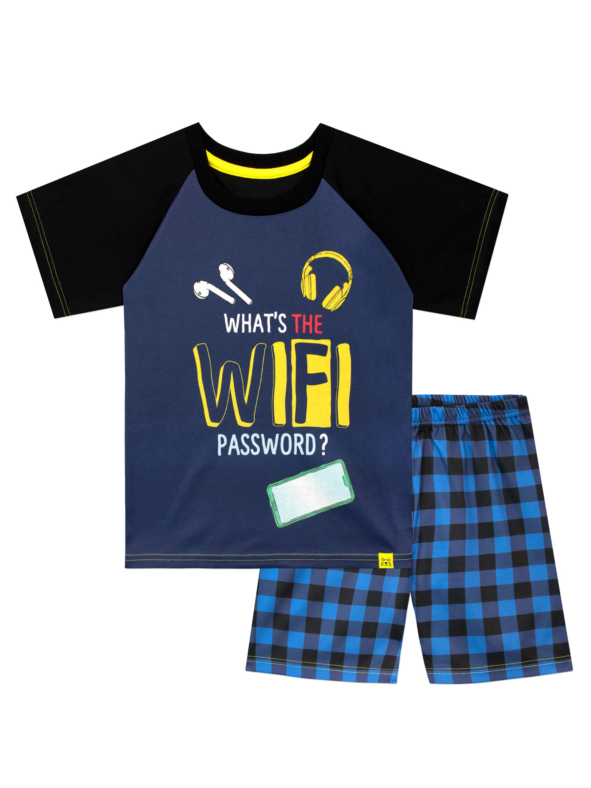 Harry Bear Boys Blue Polyester Pyjama Shorts Set - What's the Wifi Password - 8-9 Years