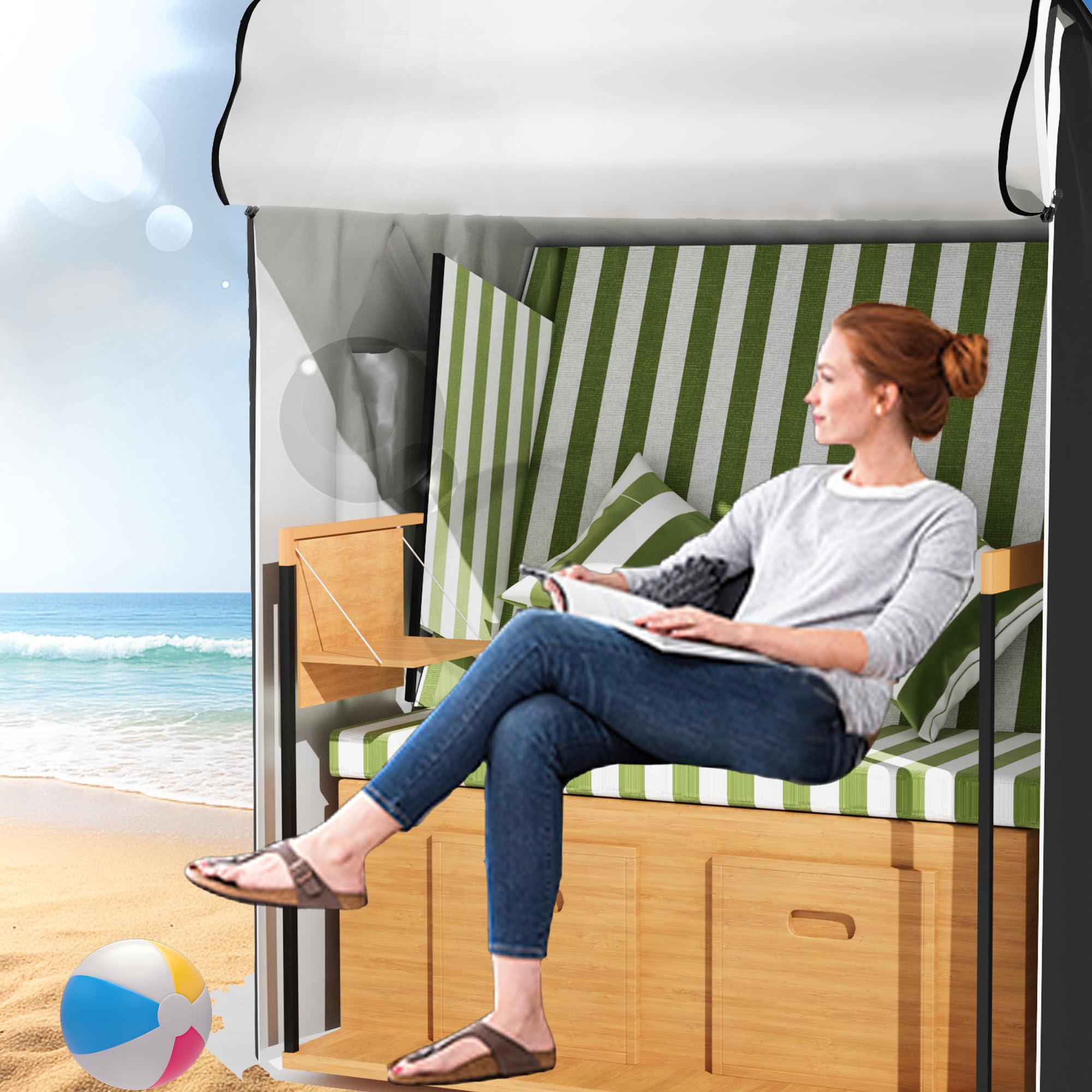 Strandkorb Schutzhülle für 2 sitzer 600D Oxford Strandkorb-Abdeckung mit Reißverschluss,120×90×155/140cm, Strandkorbhülle Wasserdicht UV- Beständig Reißfest wetterfest