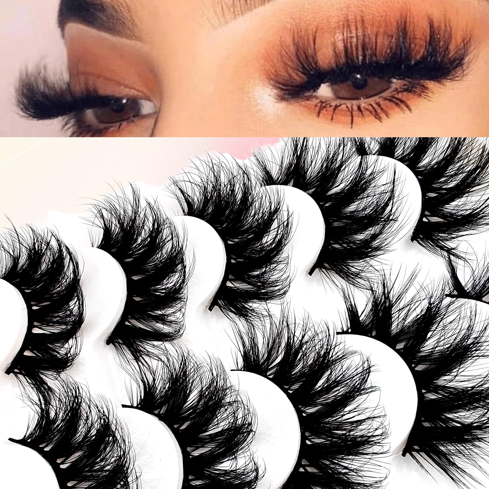 5 paia di ciglia finte 3D finte Mink Fluffy lunghe 20 mm drammatiche ciglia finte 8D volume ricci finte ciglia finte spesse e volume completo (506)