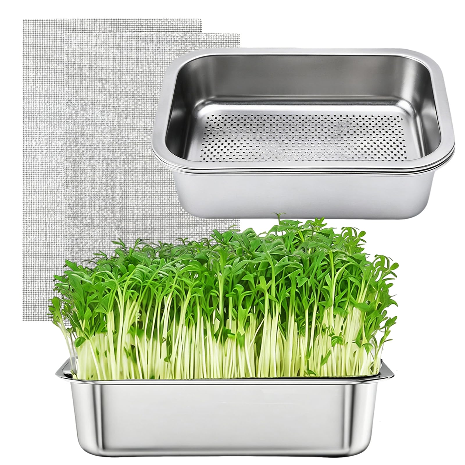 iFCOW Kit de germinación, 2 unidades de rejilla de acero inoxidable para cultivadores de plantas de microgreens para el cultivo de frijoles Mung, alfalfa, hierba de trigo, plantas de interior