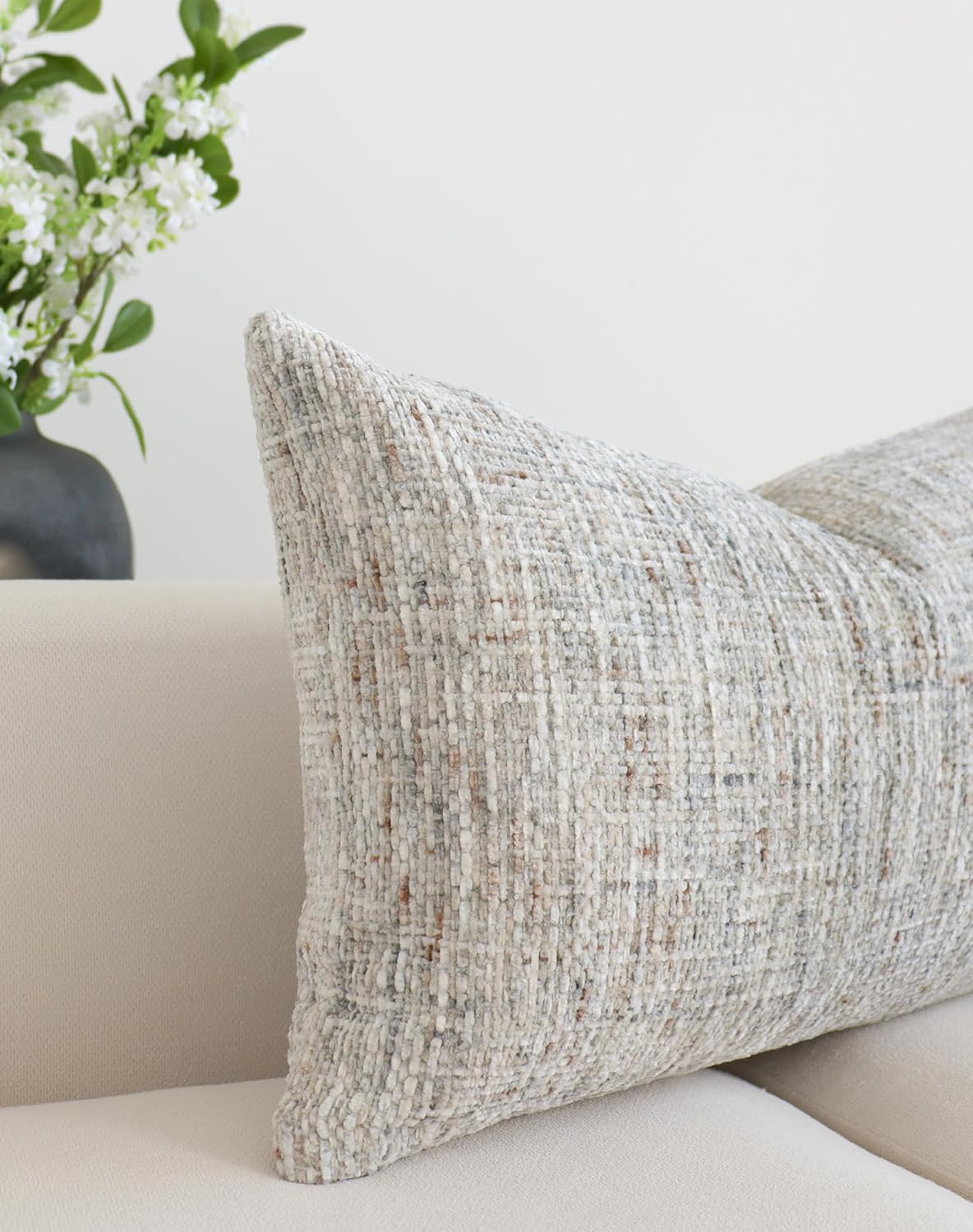 Textured Neutral Lumbar Pillow Cover 12x20 Inch Soft Woven Chenille Accent Boho Farmhouse Rectangle Decorative Throw Pillow Cover for Modern Home Decor Couch Sofa Chair Bedroom Living Room - Image 3