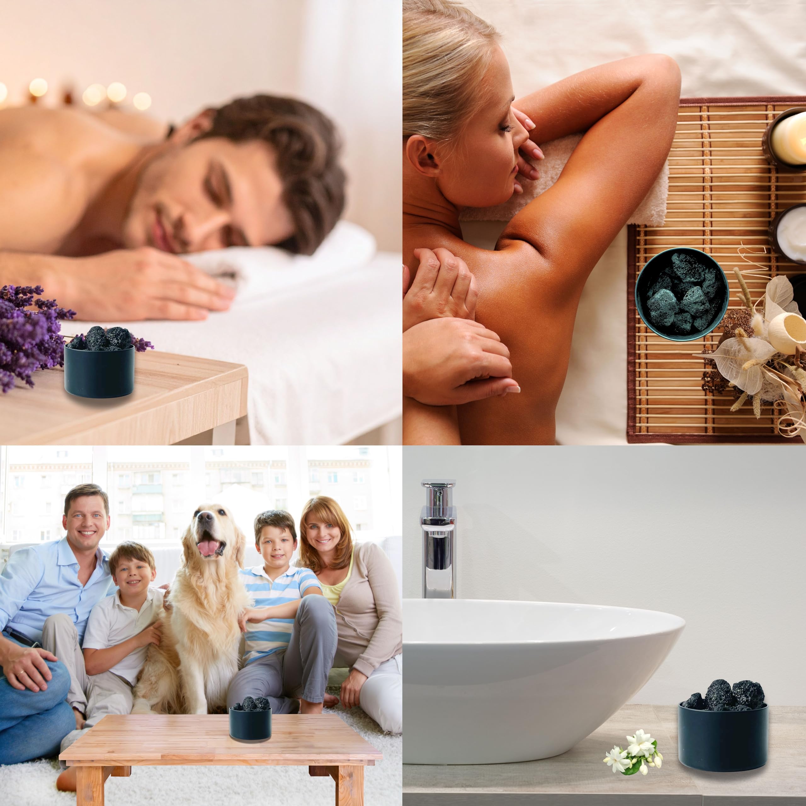 Difusor Aceites Esenciales - Con 2 Aromas, Jazmín y Lavanda 10ml - Piedras Volcánicas 100% Naturales - Uso Relajante - Ideal para Baño, Yoga o Comedor - Sin Electricidad - Fácil Aplicación