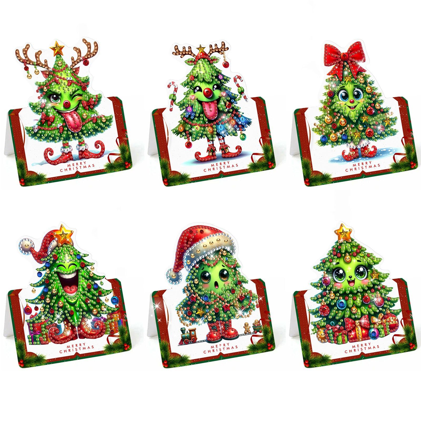 Lebartm 6Pcs 3D Folding Greeting Card DIY Diamond Art Painting Foldable Thank You Cards with White Envelopes Blessing Greeting Card Set for Festival Holiday-Christmas Tree โ image 1