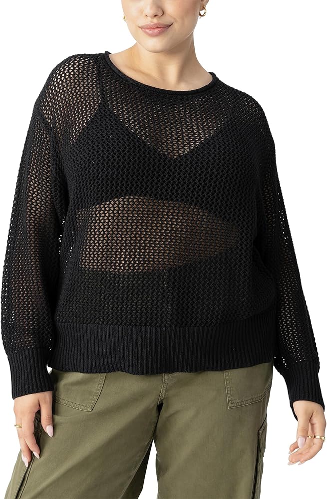 Sanctuary Open Knit Sweater Black XS (US 2) at Amazon
