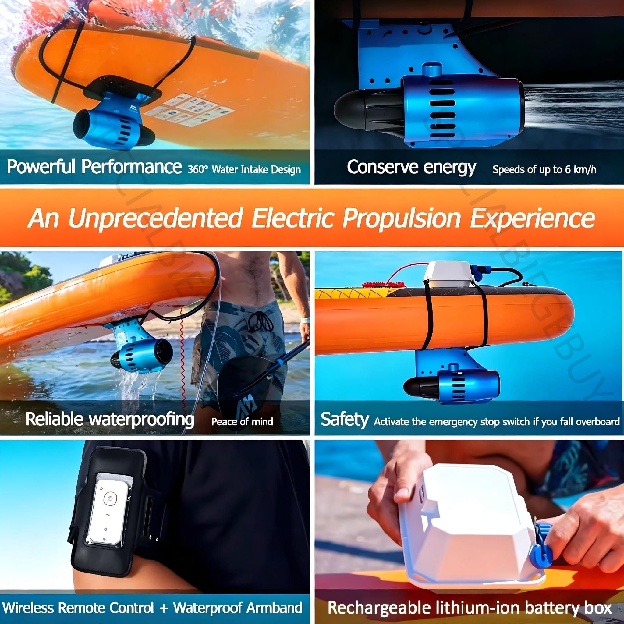Motor Fueraborda Eléctrico12V & Tabla Paddle Surf Hinchable | Stand Up Paddle Board Inflable con Remo,366×84cm Padel Surf para Jovenes y Adultos, Soporta hasta170 kg,Sin Hélice Exterior