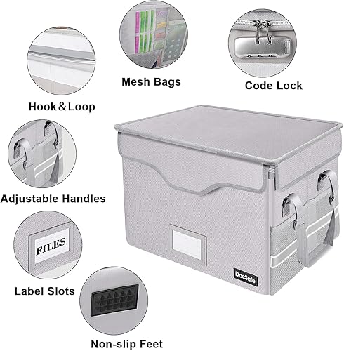 Vista 14 de DocSafe Caja organizadora de almacenamiento de archivos ignífuga con tapa, caja de archivo plegable para colgar cartas/carpetas legales, caja