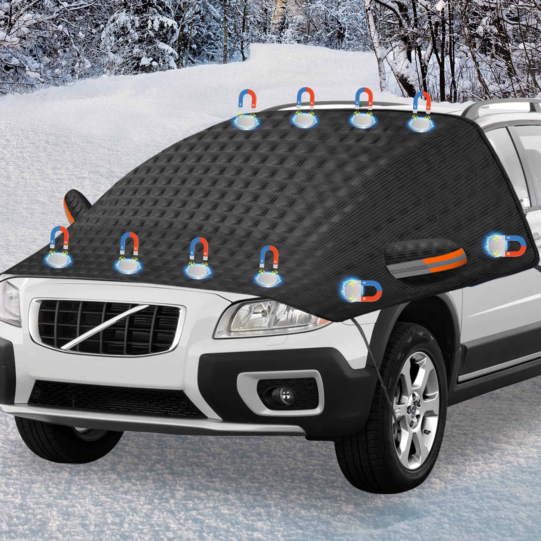 TZEKING Couverture Pare-Brise Avant Voiture,6 Aimants,Protecteur de Pare-Brise de Voiture,Pare-Soleil Anti Givre Neige Protection Repliable,Universelle pour Plupart des Véhicules,230 * 148CM