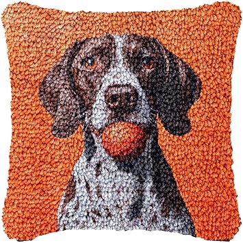 Latch Hook Pillow Kits German Shorthaired Pointer DIY Pillowcase Cushion Cover Crochet Hooking Pillow Rug Making Kits with Color Pattern Canvas Crochet Hooking Kits Pillow 43x43cm