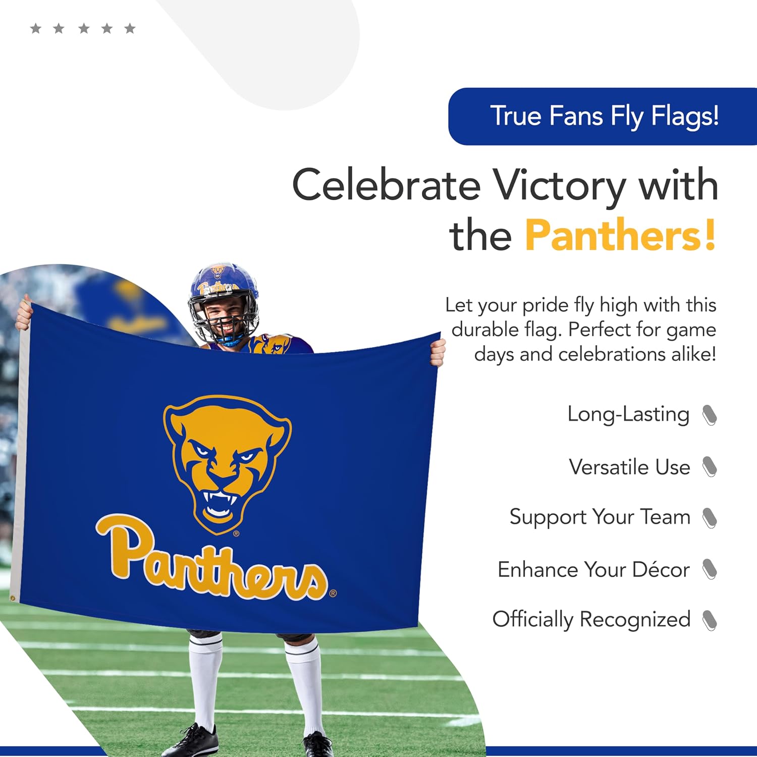 Pittsburgh Panthers College Sports Printed Flag - NCAA Licensed - Nylon - School Banner (Navy Blue, Gold) (5' x 8')