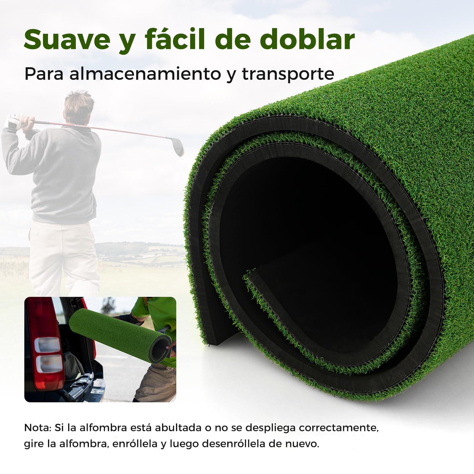 COSTWAY Tapete de Golf 1,5x0,9m, Alfombrilla de Césped Sintético 3 en 1, 2 Tees/2 Palos de Alineación/6uds, Alfombra de Práctica de Golf Uso Interno y Externo