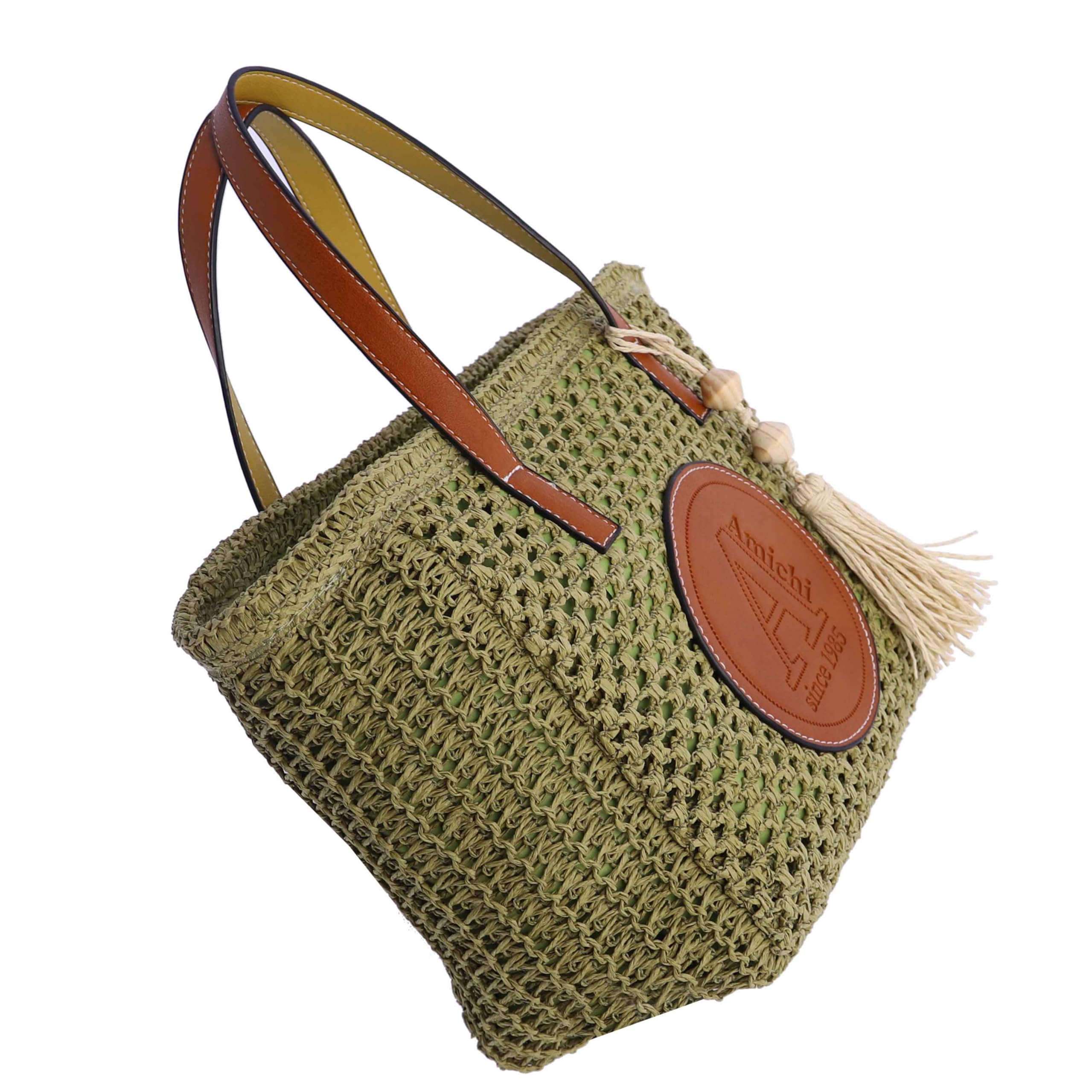 AMICHI - Bolso de mano de rafia para mujer - Bolso mano playa mujer - Bolsa playa para mujer, Aruba