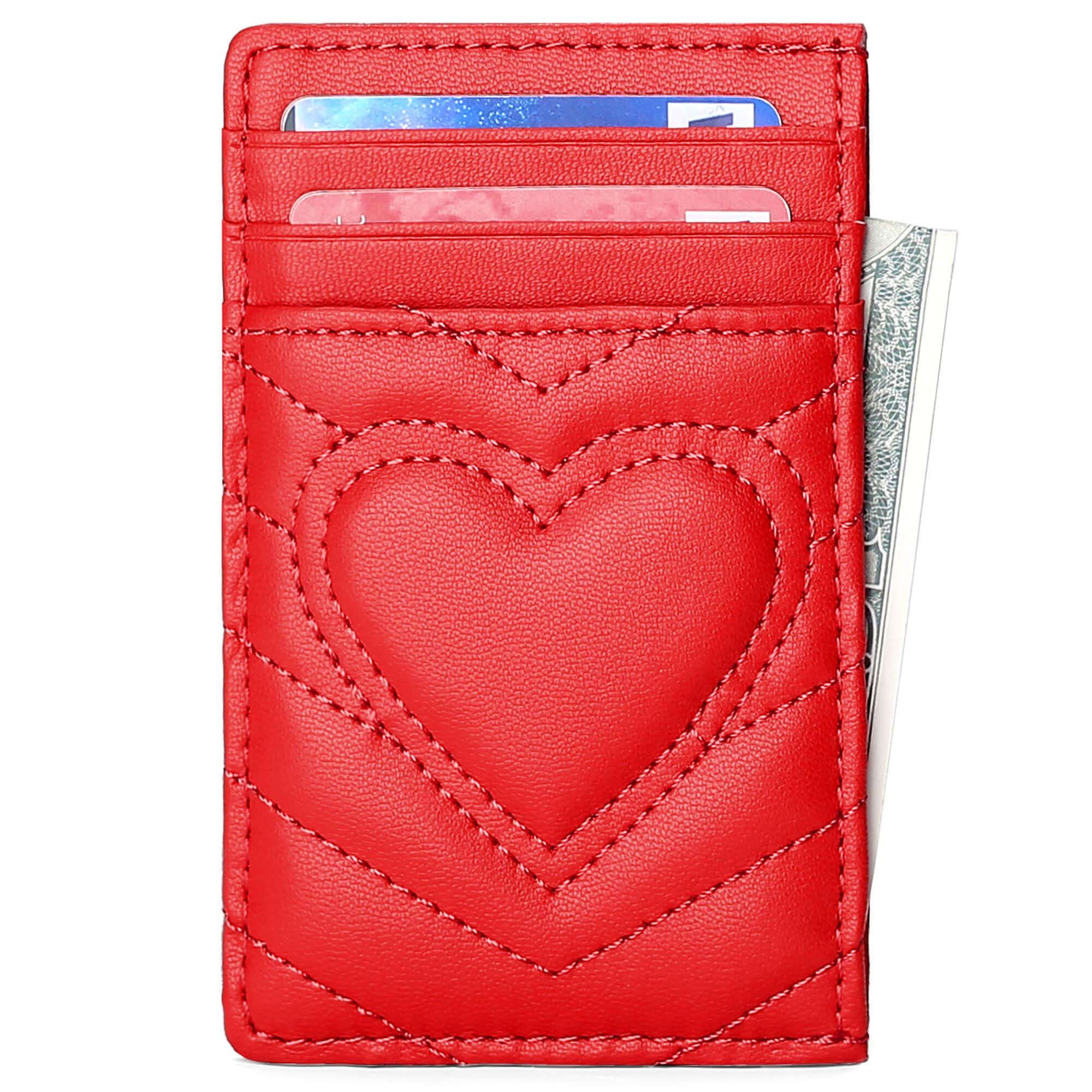 AUNER LEATHER Quilted Card Holder Wallet with RFID Blocking, Dark Red