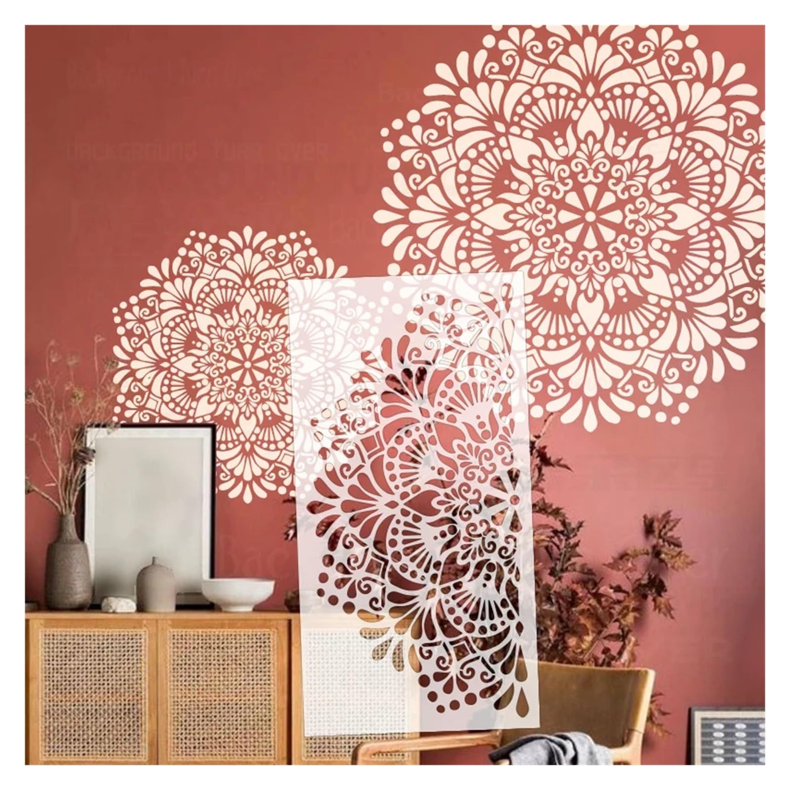 Plantilla decorativa de pared 40 cm a 80 for pintar, for decorar paredes, con rodillos ladrillo y flor redonda