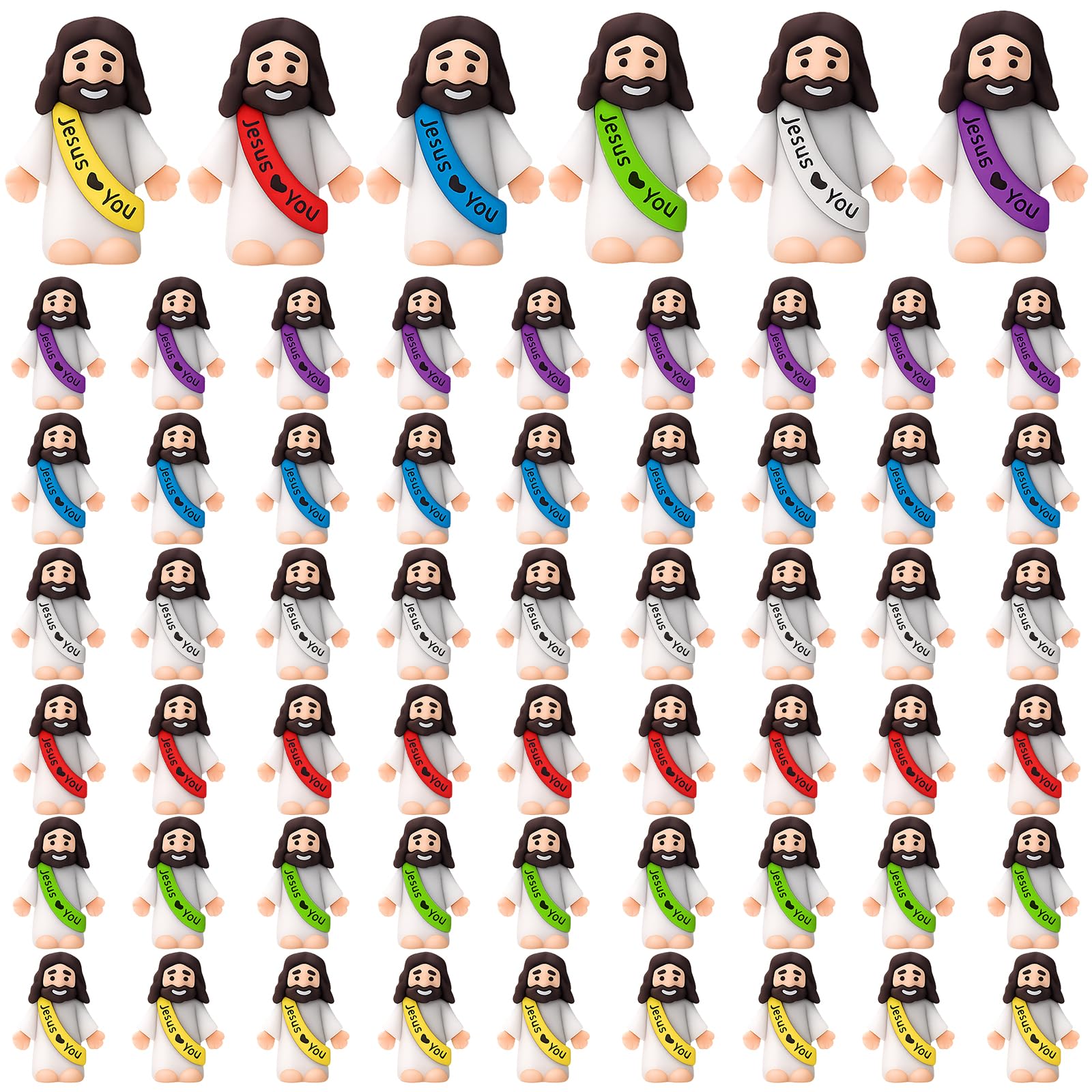 TUBAWD 60Pcs mini figures, Set of Decorative Figures, Ideal for Home and Office Display, Assorted Colours Including Cream, Red, Yellow, Blue, Purple and Green