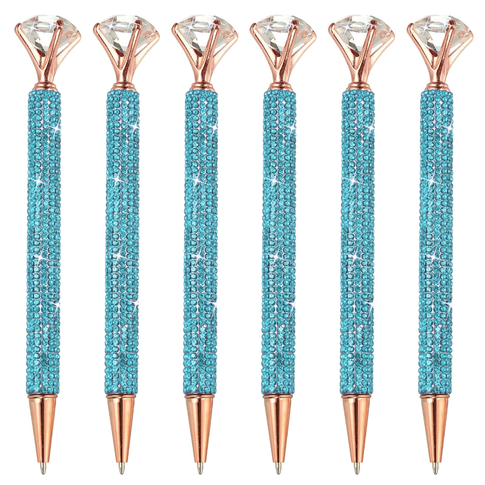 PATIKIL Rhinestone Ballpoint Pen, 6Pcs Crystal Diamond Twist Metal Pen Bling 1.0mm Medium Point Black Ink Glitter for Note Taking Journaling, Light Blue