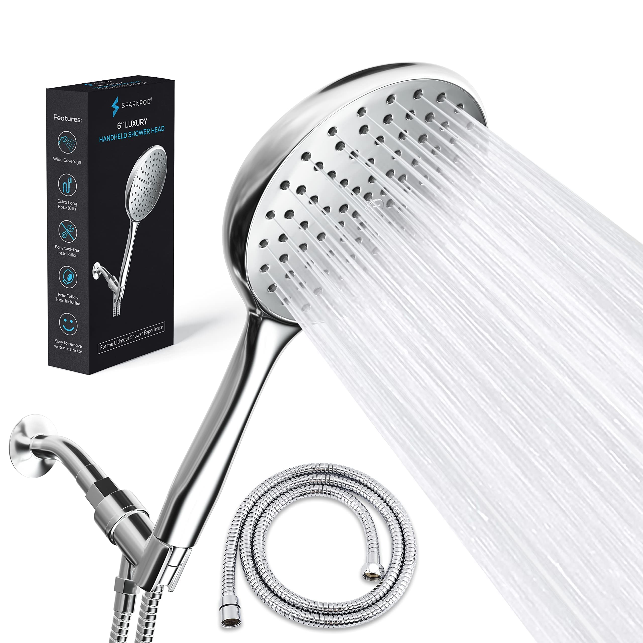 Buy SparkPod High Pressure Handheld Shower Head with Hose Huge 6Inch