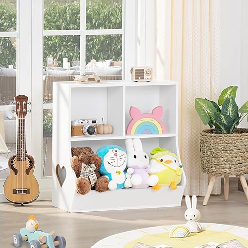 Miniatura 2 de Lerliuo Estantería y organizador de almacenamiento para bebés y niños pequeños, gabinete y estantería para niños, estante de madera con 3 cubos para